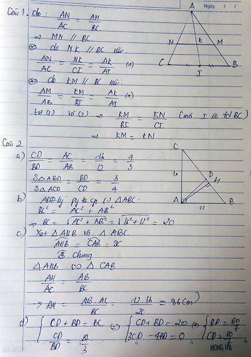 Cho tam giác ABC Trên cạnh AB lấy điểm M trên cạnh AC lấy điểm N sao