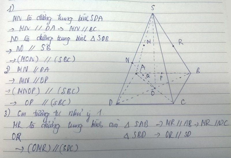Cho hình chóp SABCD có đáy ABCD là hình bình hành tâm O Gọi M N P Q R lần lượt là trung