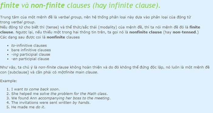 Các loại Non Finite Clauses