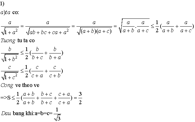 Cho A, B, C > 0 Và Ab + Bc + Ca = 1. Chứng Minh Rằng: S = A/√(1 + A^2 ...