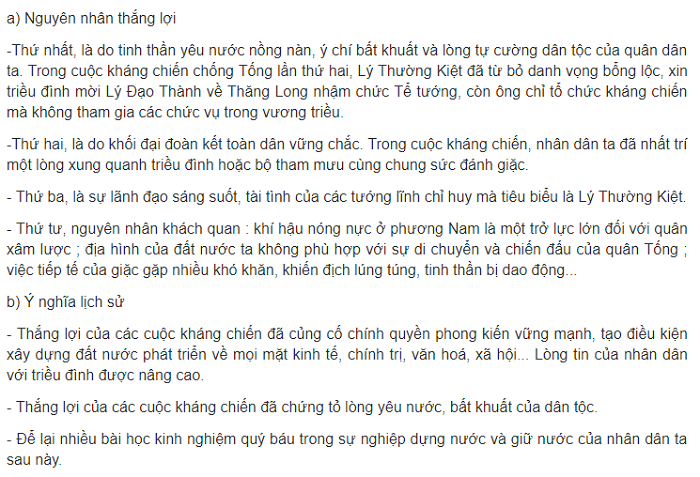 Nguyên nhân thắng lợi và ý nghĩa của cuộc kháng chiến chống Tống  (1075-1077) - Lịch sử Lớp 7 - Bài tập Lịch sử Lớp 7 - Giải bài tập Lịch sử