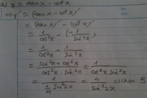 Đạo Hàm của Hàm Số y = tan(x) - cot(x)