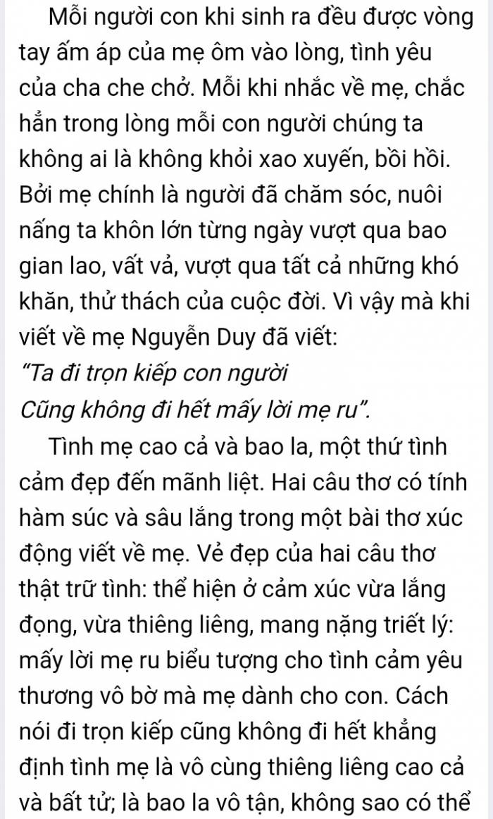 Khi Tình Mẫu Tử Hiện Diện 200 Chữ Về Tình Mẫu Tử Thấm Đượm Lòng Người