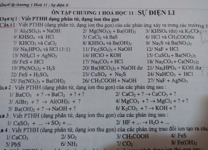 Viết PTHH dạng phân tử, dạng ion thu gọn. Al2(SO4)3 + NaOH; Mg(NO3)2 ...