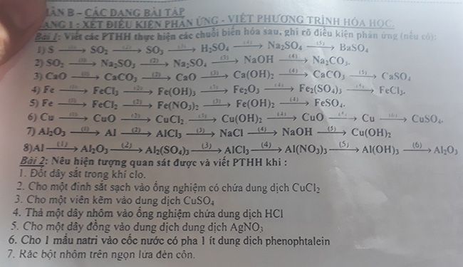 Viết phương trình hóa học thực hiện chuỗi biến hóa: S -> SO2 -> SO3 ...