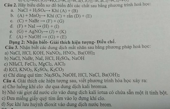 Biểu diễn sơ đồ biến đổi các chất bằng phương trình hóa học: NaCl ...