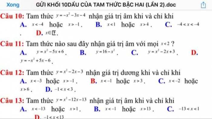 Tam Thức Nhận Giá Trị Âm Khi Và Chỉ Khi