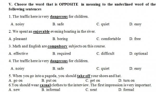 Choose The Word That Is OPPOSITE In Meaning To The Underlined Word Of 