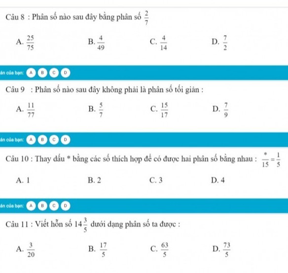 Các Phân Số Bằng Phân Số 2/7