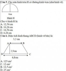 Cho nửa hình tròn h có đường kính 4cm
