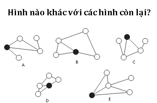 Hình nào khác với các hình còn lại: A, B, C, D, E?