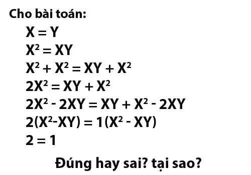 Cho bài toán X = Y, 2 = 1, Đúng hay sai, tại sao?