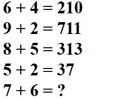 Resposta 6+4 = 210; 9+2 = 711; 8+5 = 313; 5+2 = ?