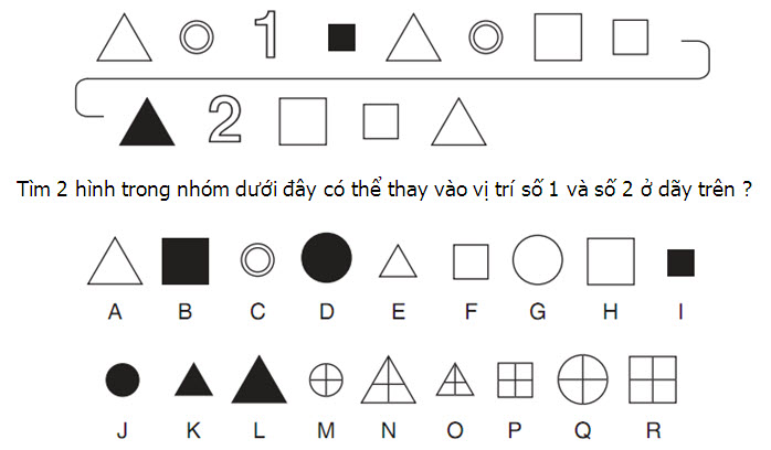 Chọn 2 hình phù hợp với số 1 và số 2?