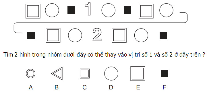 Tìm 2 hình đúng thay vào số 1 và số 2