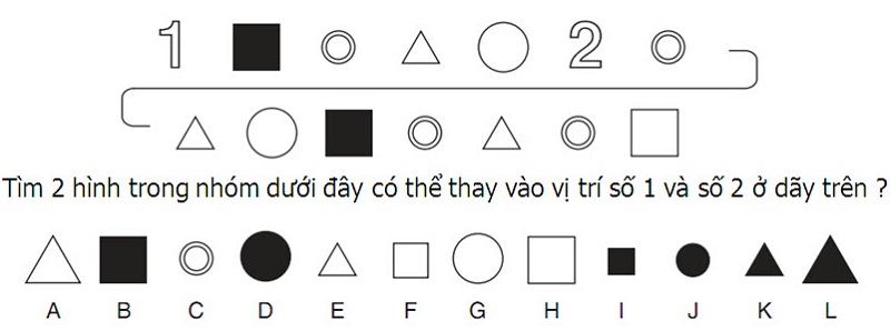 Tìm hai hình đúng ở vị trí số 1 và số 2