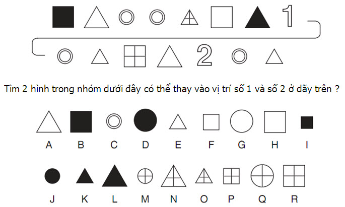 Tìm 2 hình phù hợp điền vào vị trí số 1 và số 2?