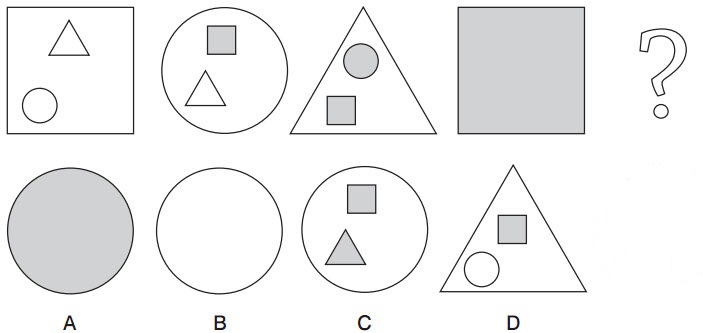 Hình nào ở vị trí tiếp theo? A, B, C, D: Tròn, vuông, tam giác