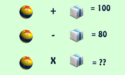 Bóng + Hộp = 100, Bóng - Hộp = 80, Bóng x Hộp = Bao nhiêu?