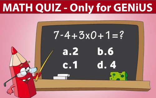 Tìm kết quả cho phép tính: 7 - 4 + 3 x 0 + 1 = ?