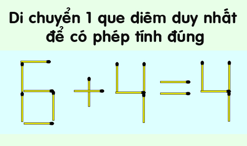 Di chuyển một que diêm duy nhất để có phép tính đúng