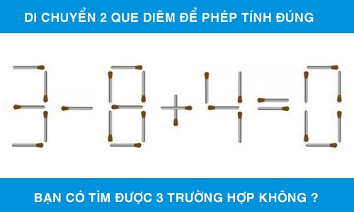 Di chuyển 2 que diêm bất kỳ để phép tính có kết quả đúng