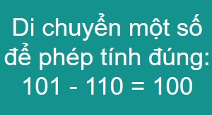 Di chuyển một số để phép tính đúng: 101 - 110 = 100