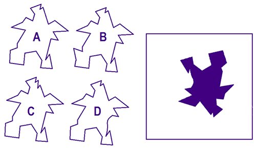 Hình A, B, C hay D khớp hình cắt bên phải. Các hình có thể xoay nhưng không được lật mặt