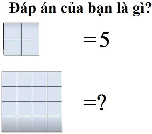 4 ô vuông = 5, vậy 16 ô vuông bằng bao nhiêu?