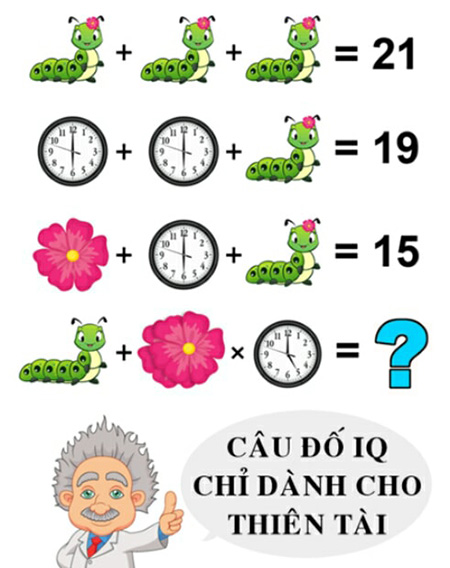 Câu đố IQ chỉ dành cho thiên tài: Con sâu + 2 Bông Hoa x Đồng Hồ = ?