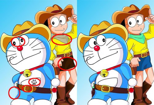 Hai bức hình Doremon và Nobita có bao nhiêu điểm khác nhau?