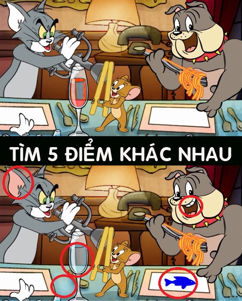 Tìm 5 điểm khác nhau giữa hai hình