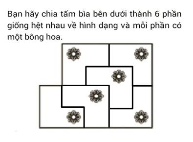 Bạn hãy chia tấm bìa thành 6 phần giống hệt nhau về hình dạng và mỗi phần có 1 bông hoa