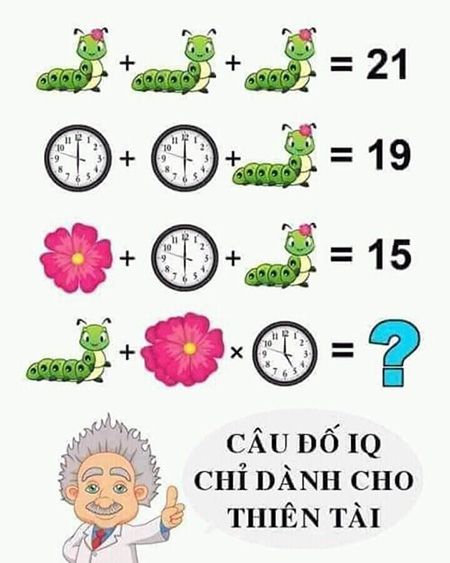 Câu đố IQ chỉ dành cho thiên tài: Con sâu + 2 Bông Hoa x Đồng Hồ = ?