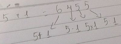 Cho 4 + 2 = 6282; 6 + 3 = 93182; 8 + 4 = 124322. Hỏi 5 + 1 = ?