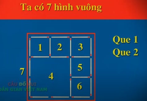 Hãy di chuyển chỉ hai que diêm để tạo thành 7 hình vuông?