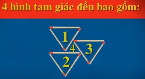 Hãy di chuyển ba que diêm để tạo 4 hình tam giác đều?