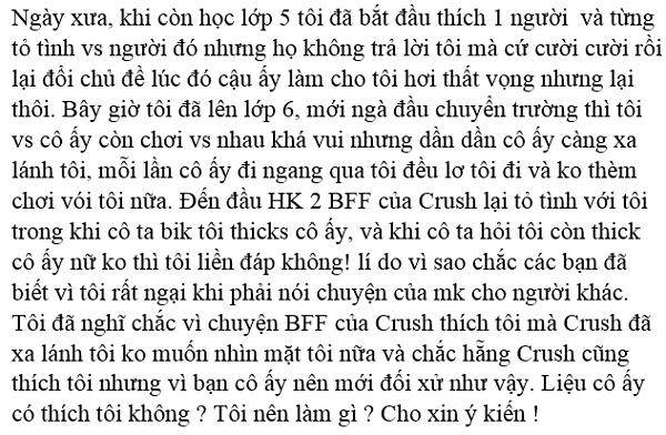 Ngày xưa khi còn học lớp 5 tôi đã bắt đầu thích một người