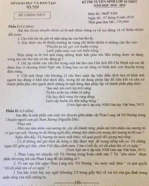 Đề thi tuyển sinh lớp 10 THPT năm học 2018 - 2019 môn ngữ văn TP Hà Nội,Đề thi vào 10,Đề thi tuyển sinh lớp 10 THPT,Đề thi tuyển sinh lớp 10 THPT năm học 2018 – 2019,Đề thi vào 10 môn toán,Đề thi tuyển sinh lớp 10 THPT năm học 2018 - 2019 môn toán