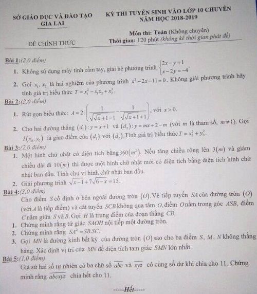 Đề thi tuyển sinh lớp 10 THPT năm học 2018 - 2019 môn toán chuyên tỉnh Gia Lai,Đề thi vào 10,Đề thi tuyển sinh lớp 10 THPT,Đề thi tuyển sinh lớp 10 THPT năm học 2018 – 2019,Đề thi vào 10 môn toán,Đề thi tuyển sinh lớp 10 THPT năm học 2018 - 2019 môn toán