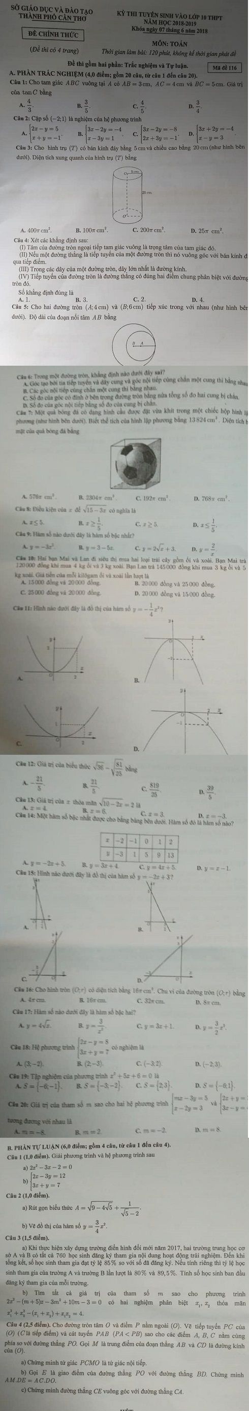 Đề thi tuyển sinh lớp 10 THPT năm học 2018 - 2019 môn toán TP Cầm Thơ,Đề thi vào 10,Đề thi tuyển sinh lớp 10 THPT,Đề thi tuyển sinh lớp 10 THPT năm học 2018 – 2019,Đề thi vào 10 môn toán,Đề thi tuyển sinh lớp 10 THPT năm học 2018 - 2019 môn toán