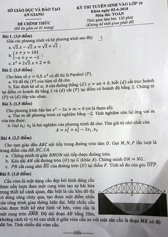 Đề thi tuyển sinh lớp 10 THPT năm học 2018 - 2019 môn toán tỉnh An Giang,Đề thi vào 10,Đề thi tuyển sinh lớp 10 THPT,Đề thi tuyển sinh lớp 10 THPT năm học 2018 – 2019,Đề thi vào 10 môn toán,Đề thi tuyển sinh lớp 10 THPT năm học 2018 - 2019 môn toán