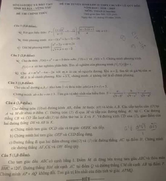 Đề thi tuyển sinh lớp 10 THPT năm học 2018 - 2019 môn toán chuyên Lê Quý Đôn - tỉnh Bà Rịa Vũng Tàu,Đề thi vào 10,Đề thi tuyển sinh lớp 10 THPT,Đề thi tuyển sinh lớp 10 THPT năm học 2018 – 2019,Đề thi vào 10 môn toán,Đề thi tuyển sinh lớp 10 THPT năm học 2018 - 2019 môn toán