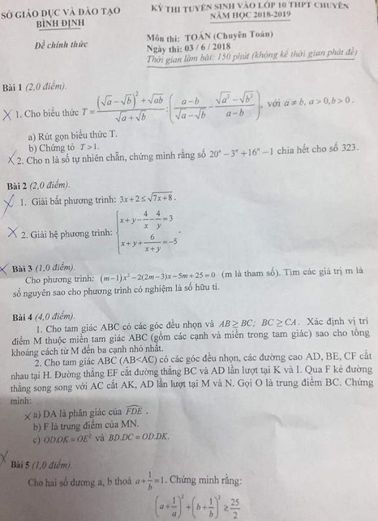 Đề thi tuyển sinh lớp 10 THPT năm học 2018 - 2019 môn toán (chuyên toán) tỉnh Bình Định,Đề thi vào 10,Đề thi tuyển sinh lớp 10 THPT,Đề thi tuyển sinh lớp 10 THPT năm học 2018 – 2019,Đề thi vào 10 môn toán,Đề thi tuyển sinh lớp 10 THPT năm học 2018 - 2019 môn toán