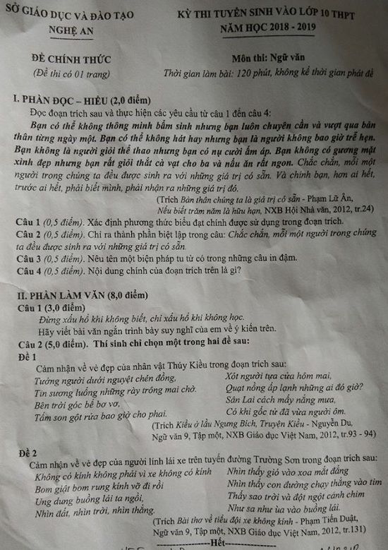 Đề thi tuyển sinh lớp 10 THPT năm học 2018 - 2019 môn toán tỉnh Nghệ An,Đề thi vào 10,Đề thi tuyển sinh lớp 10 THPT,Đề thi tuyển sinh lớp 10 THPT năm học 2018 – 2019,Đề thi vào 10 môn toán,Đề thi tuyển sinh lớp 10 THPT năm học 2018 - 2019 môn toán