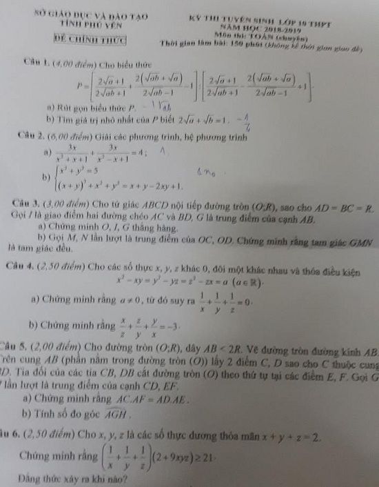 Đề thi tuyển sinh lớp 10 THPT năm học 2018 - 2019 môn toán tỉnh Phú Yên,Đề thi vào 10,Đề thi tuyển sinh lớp 10 THPT,Đề thi tuyển sinh lớp 10 THPT năm học 2018 – 2019,Đề thi vào 10 môn toán,Đề thi tuyển sinh lớp 10 THPT năm học 2018 - 2019 môn toán