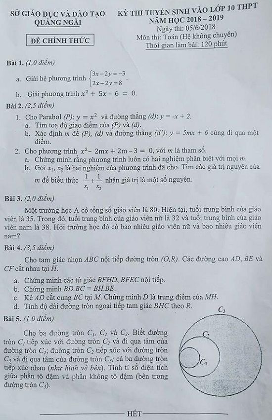 Đề thi tuyển sinh lớp 10 THPT năm học 2018 - 2019 môn toán tỉnh Quãng Ngãi,Đề thi vào 10,Đề thi tuyển sinh lớp 10 THPT,Đề thi tuyển sinh lớp 10 THPT năm học 2018 – 2019,Đề thi vào 10 môn toán,Đề thi tuyển sinh lớp 10 THPT năm học 2018 - 2019 môn toán