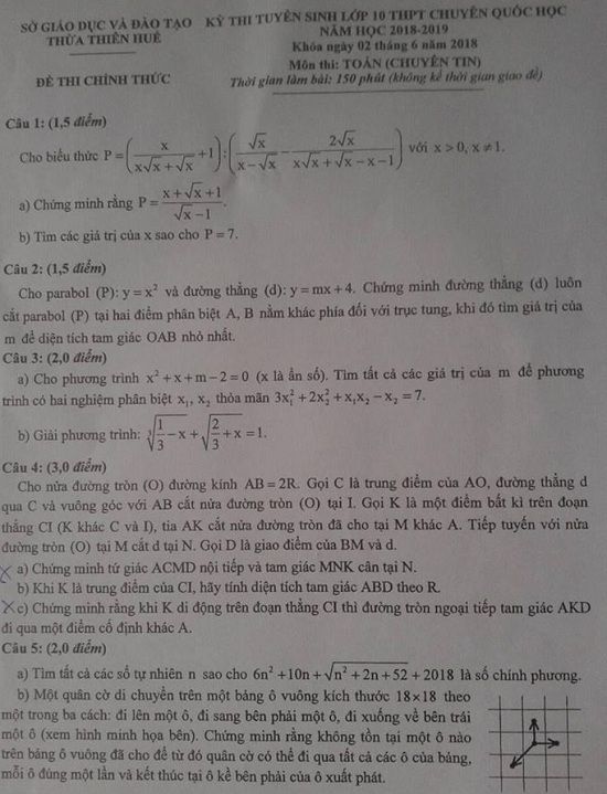 Đề thi tuyển sinh lớp 10 THPT năm học 2018 - 2019 môn toán chuyên Quốc học Huế tỉnh Thừa Thiên Huế,Đề thi vào 10,Đề thi tuyển sinh lớp 10 THPT,Đề thi tuyển sinh lớp 10 THPT năm học 2018 – 2019,Đề thi vào 10 môn toán,Đề thi tuyển sinh lớp 10 THPT năm học 2018 - 2019 môn toán