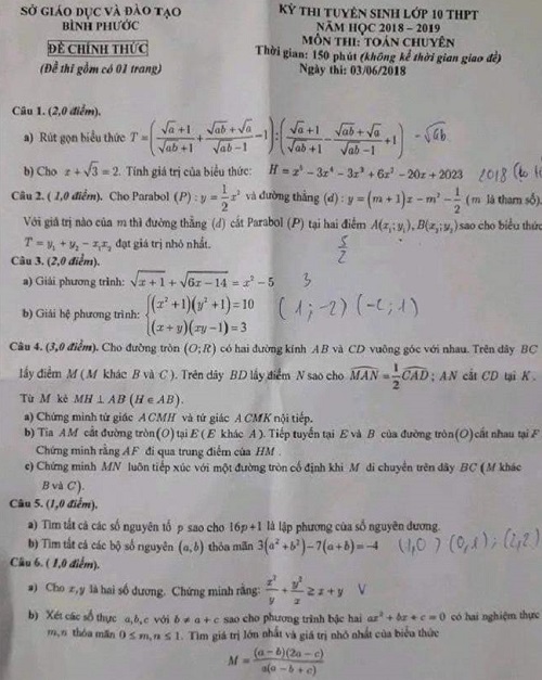 Đề thi vào 10,Đề thi tuyển sinh lớp 10 THPT,Đề thi tuyển sinh lớp 10 THPT năm học 2018 – 2019,Đề thi vào 10 môn toán,Đề thi tuyển sinh lớp 10 THPT năm học 2018 - 2019 môn toán,Đề thi tuyển sinh lớp 10 THPT năm học 2018 - 2019 môn toán chuyên tỉnh Bình Phước