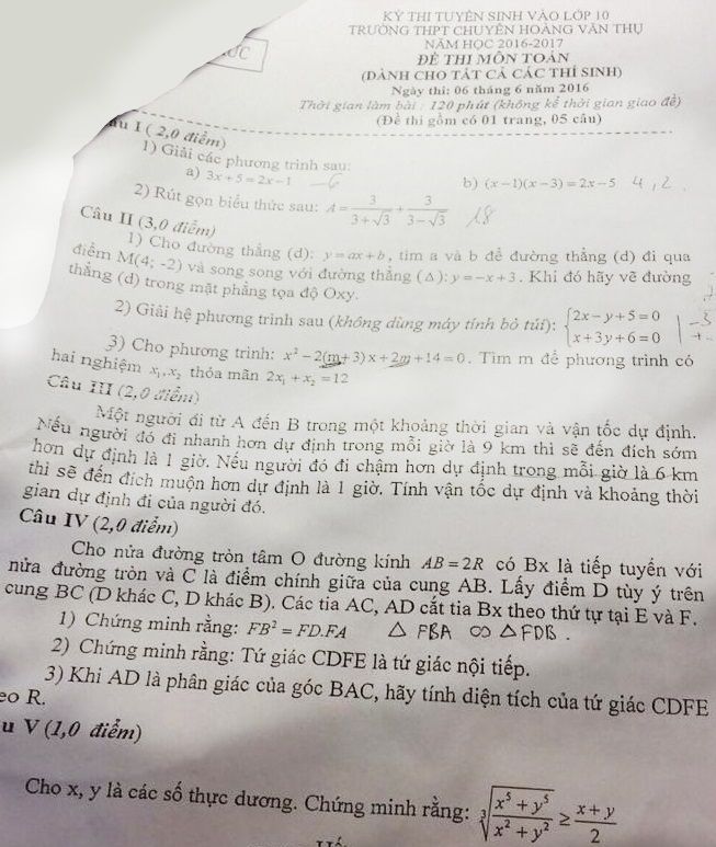 Đề thi tuyển sinh Lớp 10 THPT Chuyên Hoàng Văn Thụ - Tỉnh Thái Bình,Đề thi vào 10,đề thi tuyển sinh vào 10,đề thi tuyển sinh trung học phổ thông lớp 10,đề thi tuyển sinh lớp 10 tỉnh Thái Bình,đề thi tuyển sinh lớp 10 chuyên Hoàng Văn Thụ,tỉnh Thái Bình